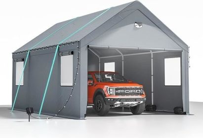 10x20 Heavy Duty Carport Canopy - Extra Large Portable Car Tent Garage with Roll-up Windows and All-Season Tarp Cover,Metal Roof &Side Walls for Car