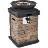 Outdoor Propane Burning Fire Bowl Column Realistic Look Firepit Heater