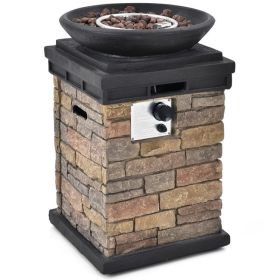 Outdoor Propane Burning Fire Bowl Column Realistic Look Firepit Heater