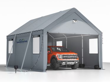 Sannwsg 10x16 Heavy Duty Carport Canopy - Extra Large Portable Car Tent Garage with Roll-up Windows and All-Season Tarp Cover