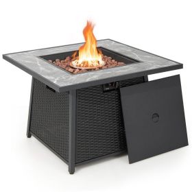 Propane Gas Fire Pit Table Wicker Rattan with Lava Rocks PVC Cover