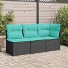 Patio Sofa Armless with Cushions Black Poly Rattan