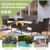 Patio Furniture 4 Pieces Conversation Sets, Outdoor Wicker Rattan Chairs, Garden Loveseat with Soft Cushion and Glass Table