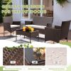 Patio Furniture 4 Pieces Conversation Sets, Outdoor Wicker Rattan Chairs, Garden Loveseat with Soft Cushion and Glass Table