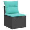 Patio Sofa Armless with Cushions Black Poly Rattan