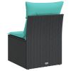 Patio Sofa Armless with Cushions Black Poly Rattan