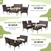 Patio Furniture 4 Pieces Conversation Sets, Outdoor Wicker Rattan Chairs, Garden Loveseat with Soft Cushion and Glass Table