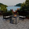 Propane Fire Pit Table with Lid and Fire Glass