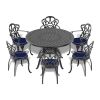 √ò47.24-inch Cast Aluminum Patio Dining Table With Black Frame and Carved Texture on the Tabletop