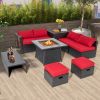 Propane Gas Fire Pit Table Wicker Rattan with Lava Rocks PVC Cover