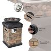Outdoor Propane Burning Fire Bowl Column Realistic Look Firepit Heater