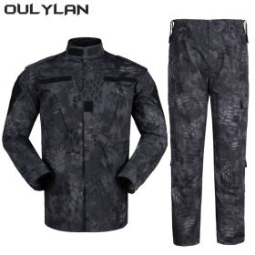 Oulylan Camouflage Men's Shirt & Pants Fishing & Hunting Clothes (Color: Python black, size: M)