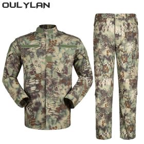 Oulylan Camouflage Men's Shirt & Pants Fishing & Hunting Clothes (Color: Python green, size: L)