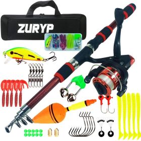 Fishing Rod and Reel Full Kit Telescopic (Color: Red)