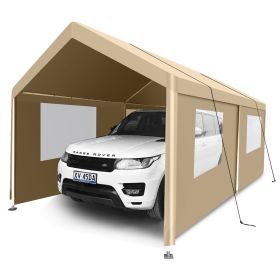Carport, 10×20 Heavy Duty Portable Carport Garage Tent for Outdoor Storage Shelter khaki (Color: as Pic)