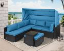 Rattan Furniture Daybed with Canopy 7 Pieces Outdoor Day Bed Wicker Sectional Sofa Set