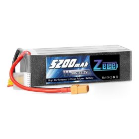 Zeee 6S 6500mAh 7500mAh Lipo FPV Drone Battery 22.2V 100C 6000 with XT60 Plug Softcase for RC Helicopter Airplane RC Model Parts (Color: 6S 50C 5200 XT90)
