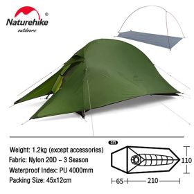 Naturehike Cloud Up to 3 People Tent Ultralight (Color: 1 Person Army Green)
