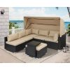 Rattan Furniture Daybed with Canopy 7 Pieces Outdoor Day Bed Wicker Sectional Sofa Set