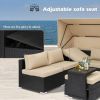 Rattan Furniture Daybed with Canopy 7 Pieces Outdoor Day Bed Wicker Sectional Sofa Set
