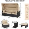 Rattan Furniture Daybed with Canopy 7 Pieces Outdoor Day Bed Wicker Sectional Sofa Set