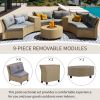 [VIDEO provided] 6 - Person Fan-shaped Rattan Suit Combination with Cushions and Table,Suitable for Garden